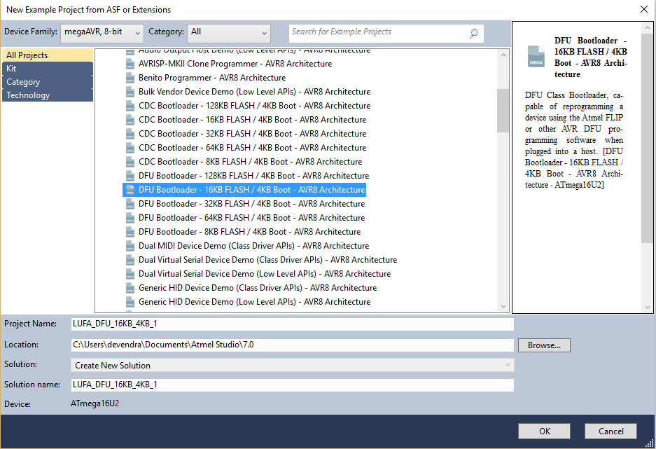 DFU LUFA Example in Atmel Studio