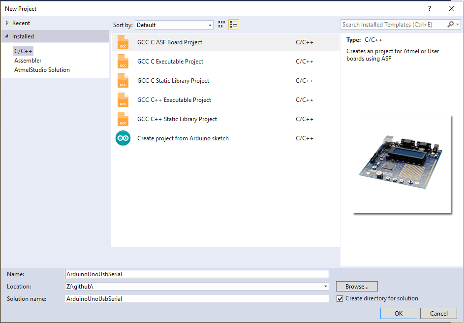 New Atmel Studio Board Project