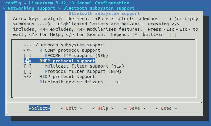 configurazione del kernel bluetooth linux