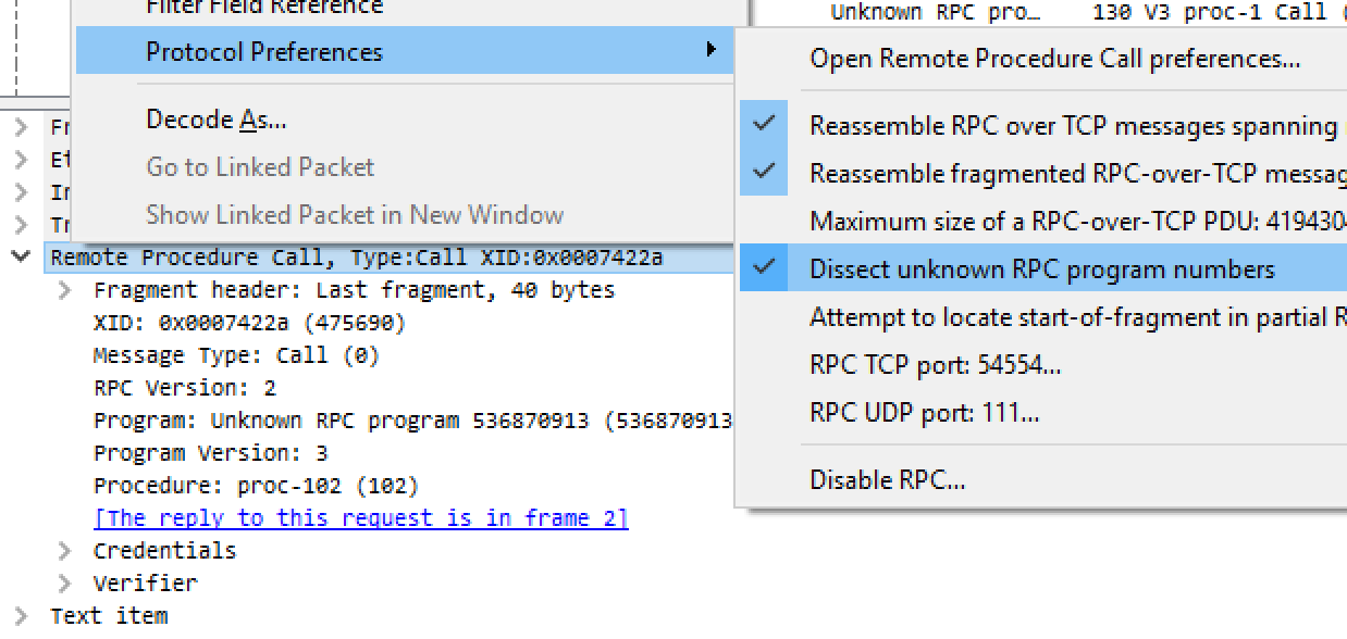 ONC RPC in Wireshark